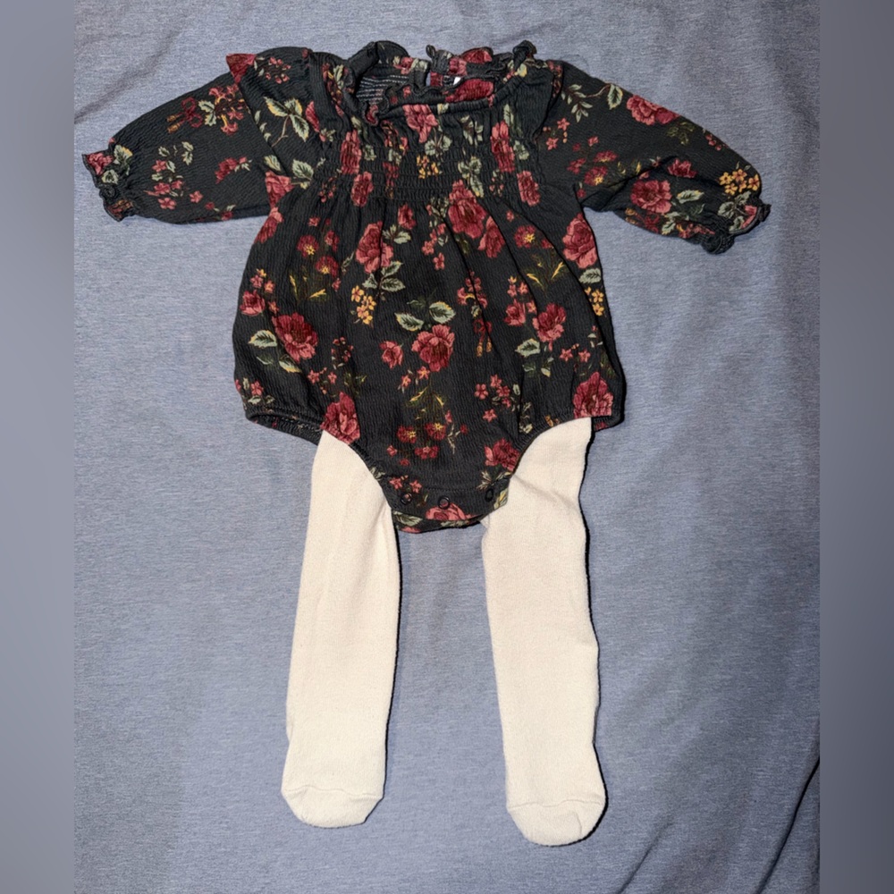 Floral Long Sleeve romper with tights